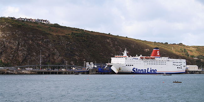 Ferry docked into port in West Wales