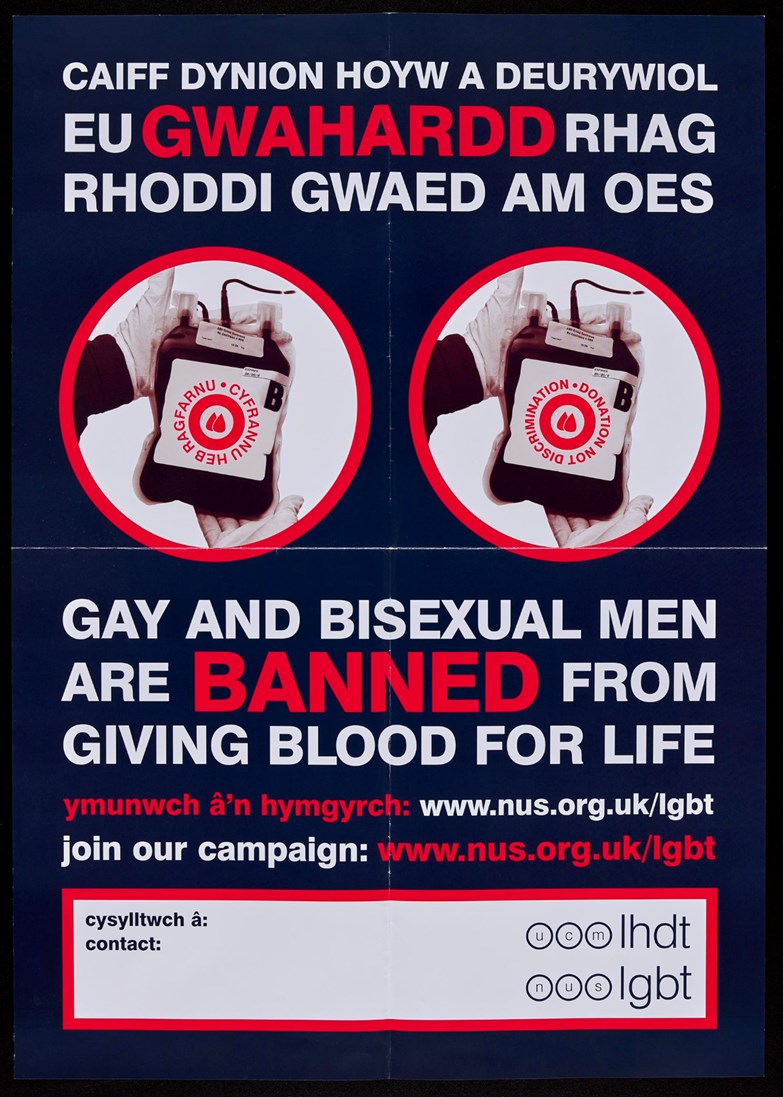 Poster for campaign by National Union of Students against discriminatory blood donations.